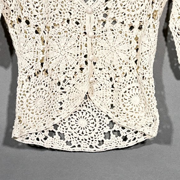 Newport News Sweater Top Crochet Cream/Antique White V Neck Size XS - Picture 4 of 8